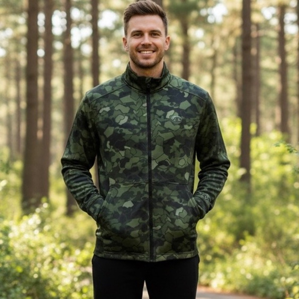 Champion Duofold Warm Ctrl Jacket Men Medium Camo Camouflage Full Zip Green